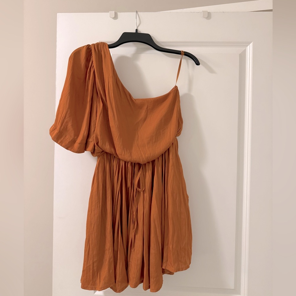 Apricot Lane One-Shoulder Dress in Vibrant Orange
